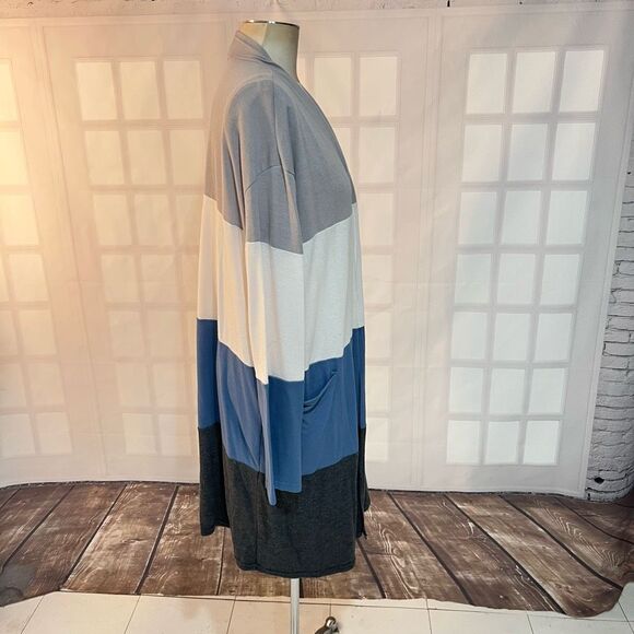 Amaryllis Multicolor Striped Colorblock Long Open Front Cardigan Sweater Size 2X - Picture 4 of 11